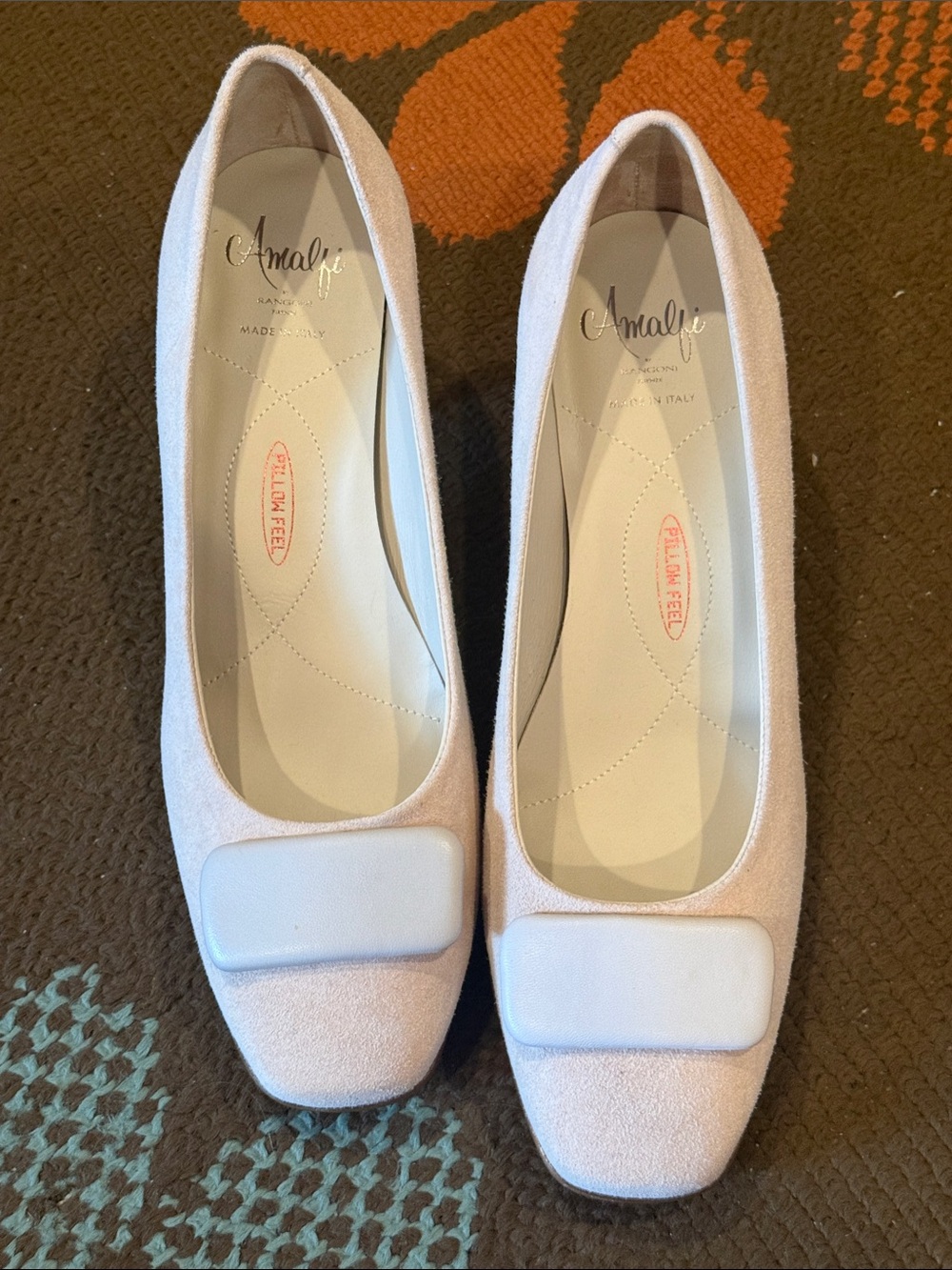 Never Worn- Amalfi Blush Pink Square-Toe Suede Flats with Tonal Buckle